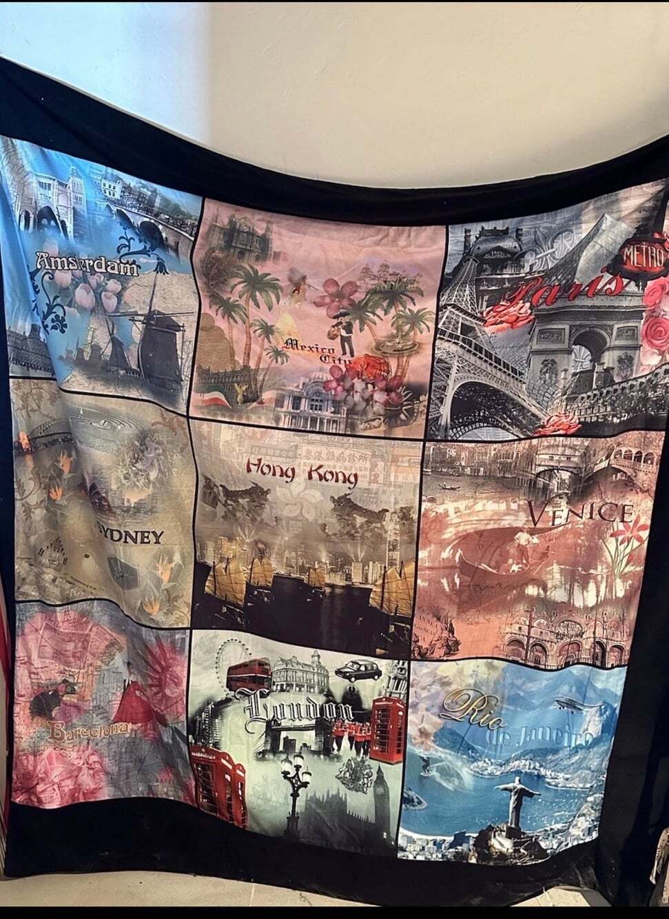 cities of the world graphic tapestry curtain 1 Panel 73”x71” 9 cities